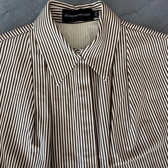 Brandon Maxwell Brown & Ivory Striped Strapless Corset Shirt Top Size 4 - Picture 4 of 4